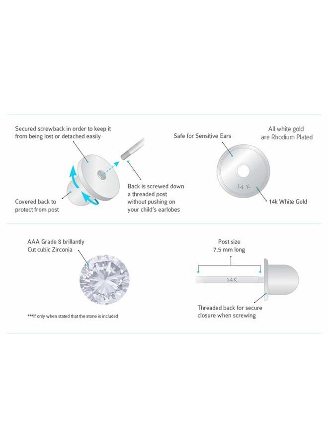 Lovearing 14k White Gold 5mm Basket Round Solitaire Cubic Zirconia Children Screw Back Baby Girls Earrings - Image 4