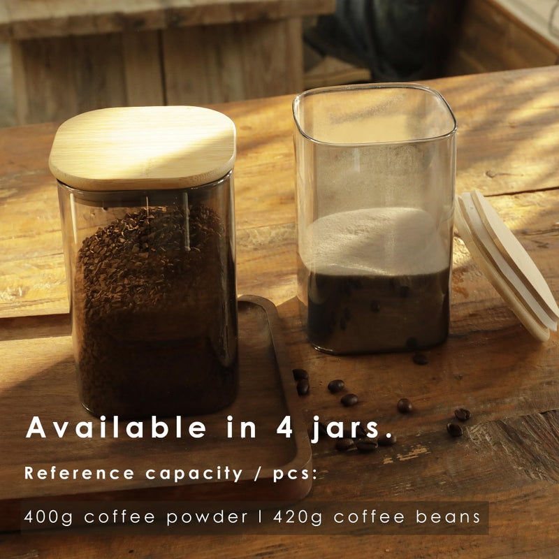 LIBWYS 4-Pack Anti-UV Square Glass Storage Jars with Bamboo Lids (1.22Qt) - Light Resistant Containers (LRC) for Pantry Organization, Coffee Beans, Loose Tea, Sugar, Pet Food | Kitchen Canisters Set - Image 5