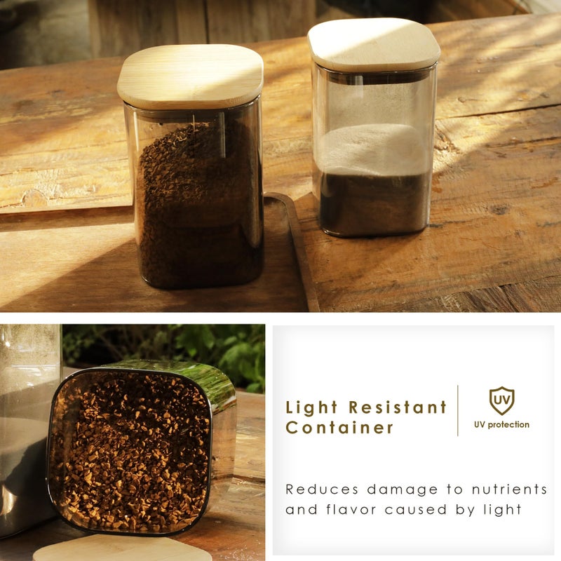 LIBWYS 4-Pack Anti-UV Square Glass Storage Jars with Bamboo Lids (1.22Qt) - Light Resistant Containers (LRC) for Pantry Organization, Coffee Beans, Loose Tea, Sugar, Pet Food | Kitchen Canisters Set - Image 3