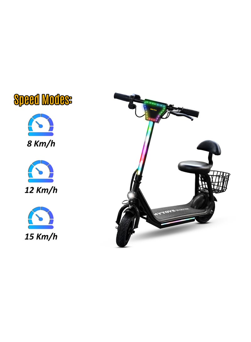 MYTOYS MT390 2025 Kids Electric Scooter With Seat Led Light On Handle And Deck, Bluetooth Speaker, Key Start,250W Brushless Motor Three Speed Modes 18Km/H Electric Scooter For Kids - Image 5