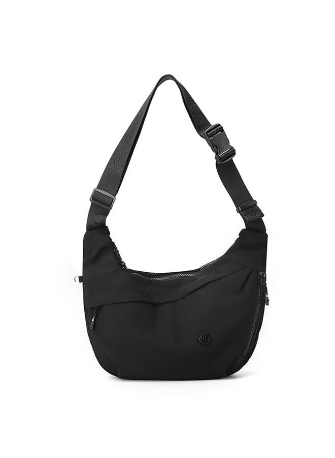 BEFUNIRISE Nylon Crescent Crossbody Luna Bag for Women Men Moon Shoulder Spacious Lightweight Sling Casual Hobo Dumpling Purses, Pure Black, Medium - Image 1