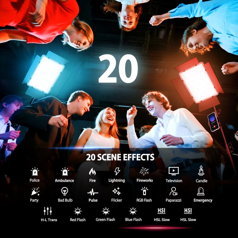 NiceVeedi 2-Pack RGB Photography Lighting with 20 Effects, 40W/360Â° Full Color/2700-6500K Studio Lights with Remote & Display, Video Light for Video Recording/Photography/Streaming/YouTube/TikTok - Image 4