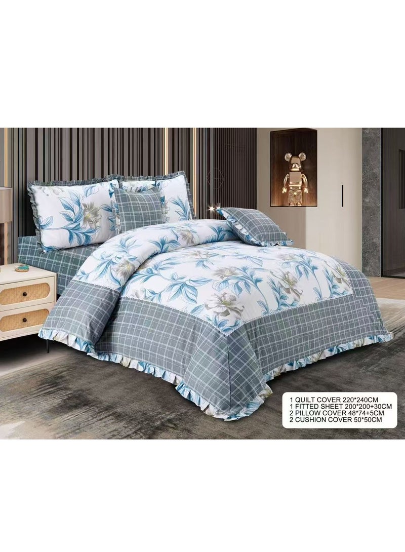 GOLDEN MILLION غطاء لحاف مزخرف بالأزهار من القطن 100% مجموعة بياضات سرير 6 قطع بحجم كينغ