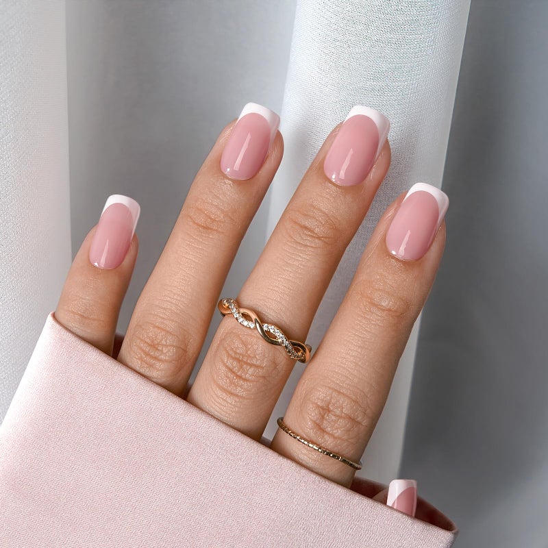 BTArtboxnails XCOATTIPS French Tip Nails - Short Press On Nails, 160 Pcs Pink Square Soft Gel Nail Tips Pre-applied Tip Primer & Base Coat, No Need File False Nails for Gift, 16 Sizes - Image 2