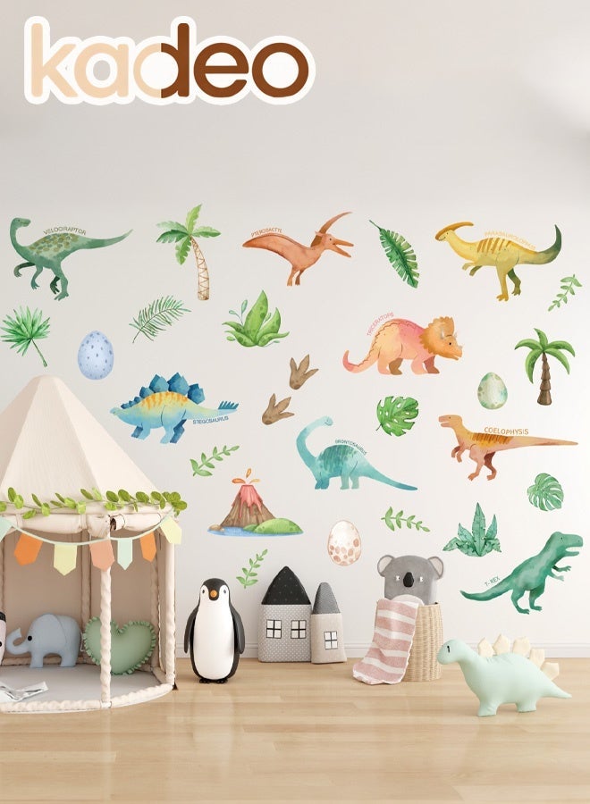 kadeo Dinosaur Wall Stickers for Kids Room Decor, Cartoon Dinosaur Wall Decals, Jurassic Theme Nursery Wall Art, Boys Bedroom Wallpaper Sticker, Peel and Stick Removable Waterproof PVC Wall Decoration - Image 1