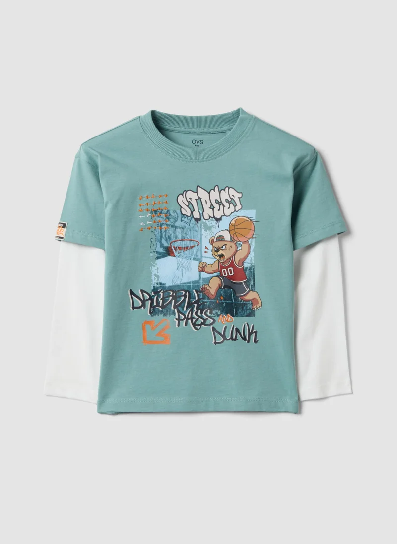 Ovs OVS Green long-sleeve pure cotton jersey T-shirt