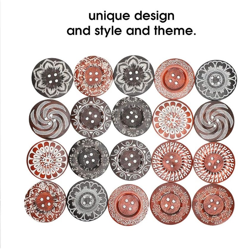 Vintage Print Wood Sewing Buttons 4 Holes 6cm 20pcs For Crafts Clothes Sweater Decor - Image 4