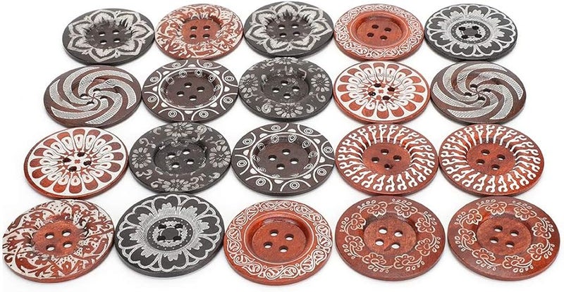 Vintage Print Wood Sewing Buttons 4 Holes 6cm 20pcs For Crafts Clothes Sweater Decor - Image 2