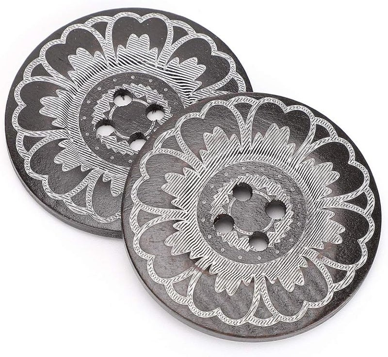 Vintage Print Wood Sewing Buttons 4 Holes 6cm 20pcs For Crafts Clothes Sweater Decor - Image 3