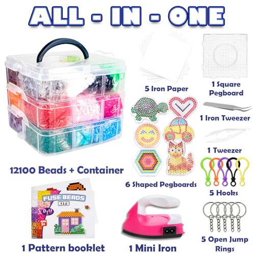 FUNZBO 12000 5mm Fuse Beads Kit Iron Set - Toys Gifts for Kids Crafts for Girls Ages 8-12, Arts and Crafts for Kids Ages 6-8, Gifts for Girls Boys Age 5 6 7 8 9 10 11 12 Year Old - Image 2
