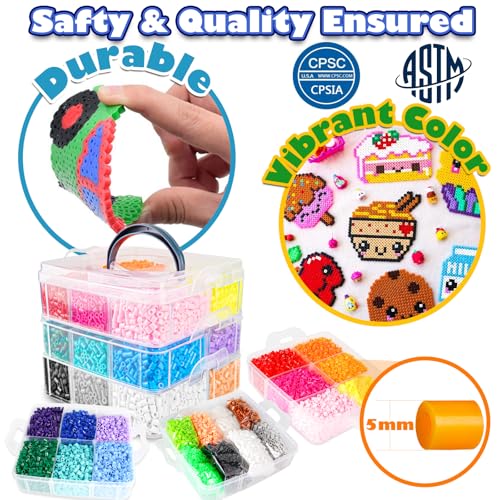 FUNZBO 12000 5mm Fuse Beads Kit Iron Set - Toys Gifts for Kids Crafts for Girls Ages 8-12, Arts and Crafts for Kids Ages 6-8, Gifts for Girls Boys Age 5 6 7 8 9 10 11 12 Year Old - Image 3