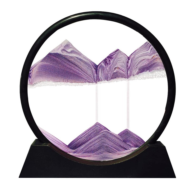 Aoderun Moving Sand Art Picture Round Glass 3D Deep Sea Sandscape in Motion Display Flowing Sand Frame Relaxing Desktop Home Office Work Decor 12 Purple
