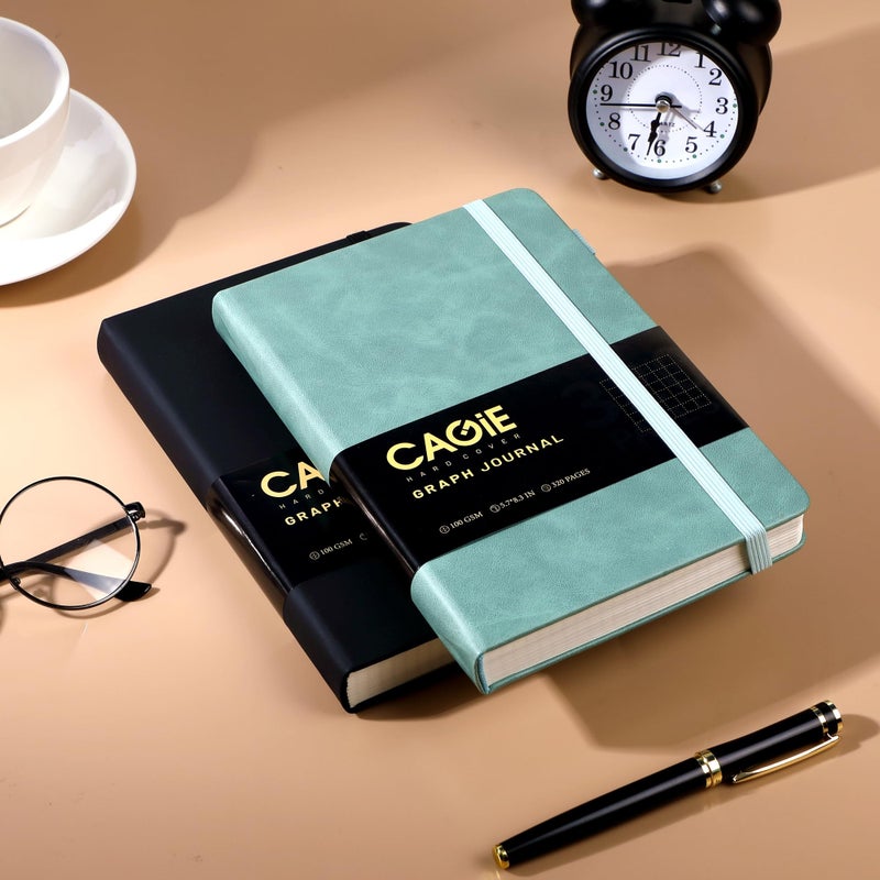 CAGIE Graph Paper Notebook- 320 Pages 100 GSM Graphing Grid Journal A5 Hardcover Leather Quad Ruled Notebooks for Engineering, Math, Work, Green - Image 2