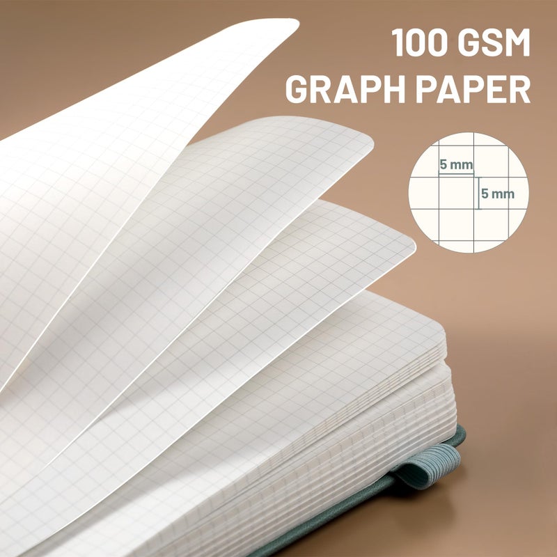 CAGIE Graph Paper Notebook- 320 Pages 100 GSM Graphing Grid Journal A5 Hardcover Leather Quad Ruled Notebooks for Engineering, Math, Work, Green - Image 3