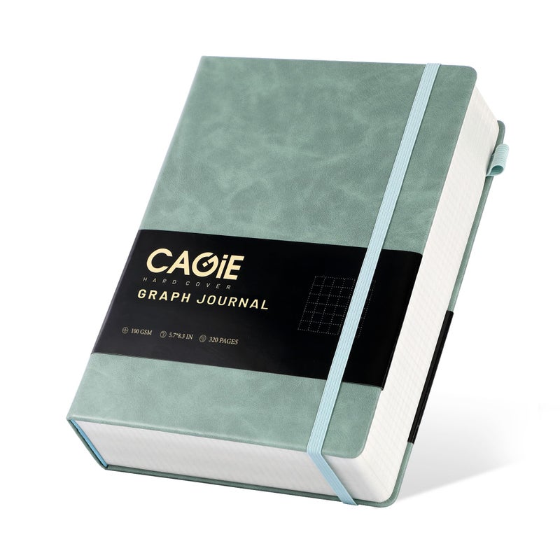 CAGIE Graph Paper Notebook- 320 Pages 100 GSM Graphing Grid Journal A5 Hardcover Leather Quad Ruled Notebooks for Engineering, Math, Work, Green - Image 1