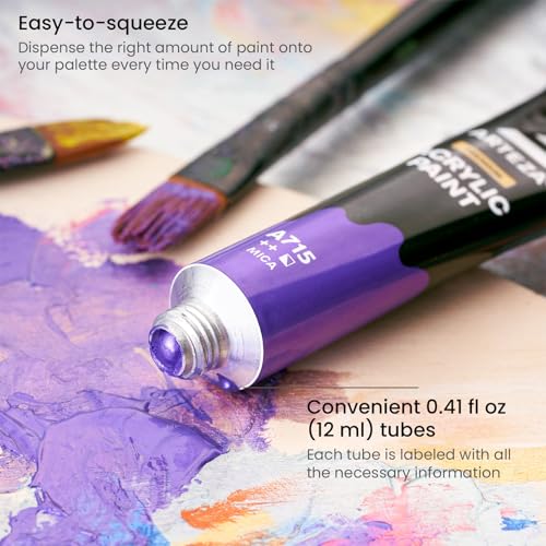ARTEZA Acrylic Paint Sampler Set, 50 Metallic Colour (12ml) - Image 4