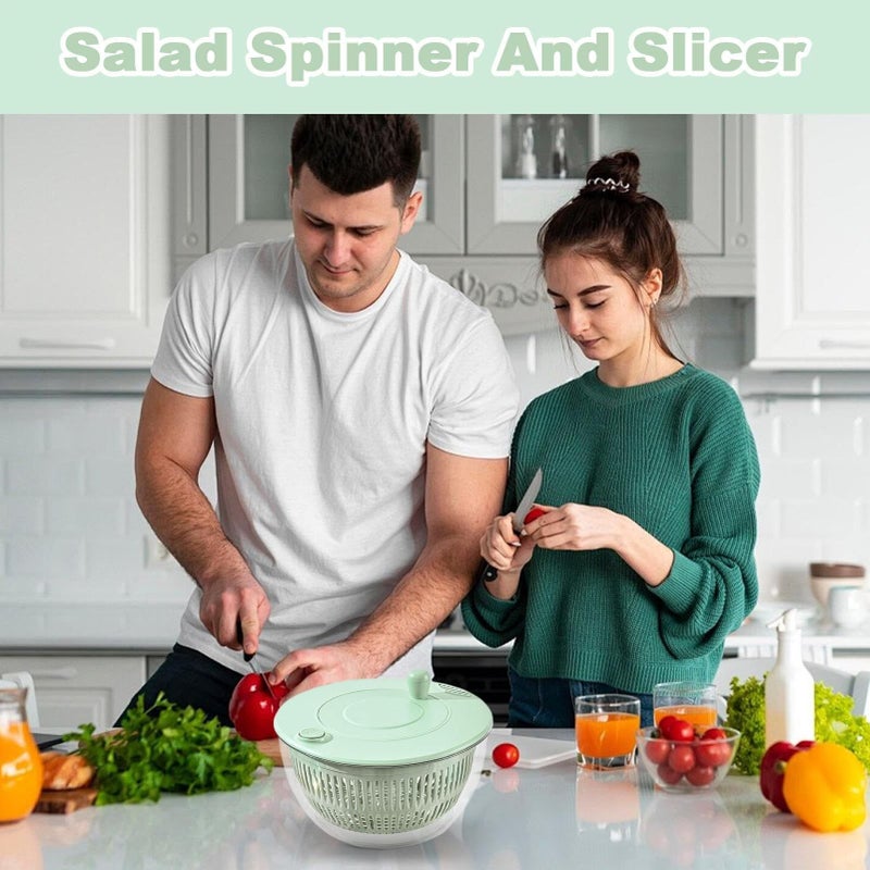 Green Salad Bowl Centrifuge With Cutter for Vegetables and Fruits - Image 3