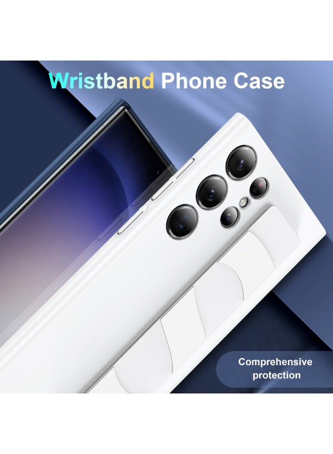 Galaxy S24 Ultra Case with Silicon Wrist Strap– Shockproof, Anti-Fingerprint, Slim Protective Cover - White - Image 4
