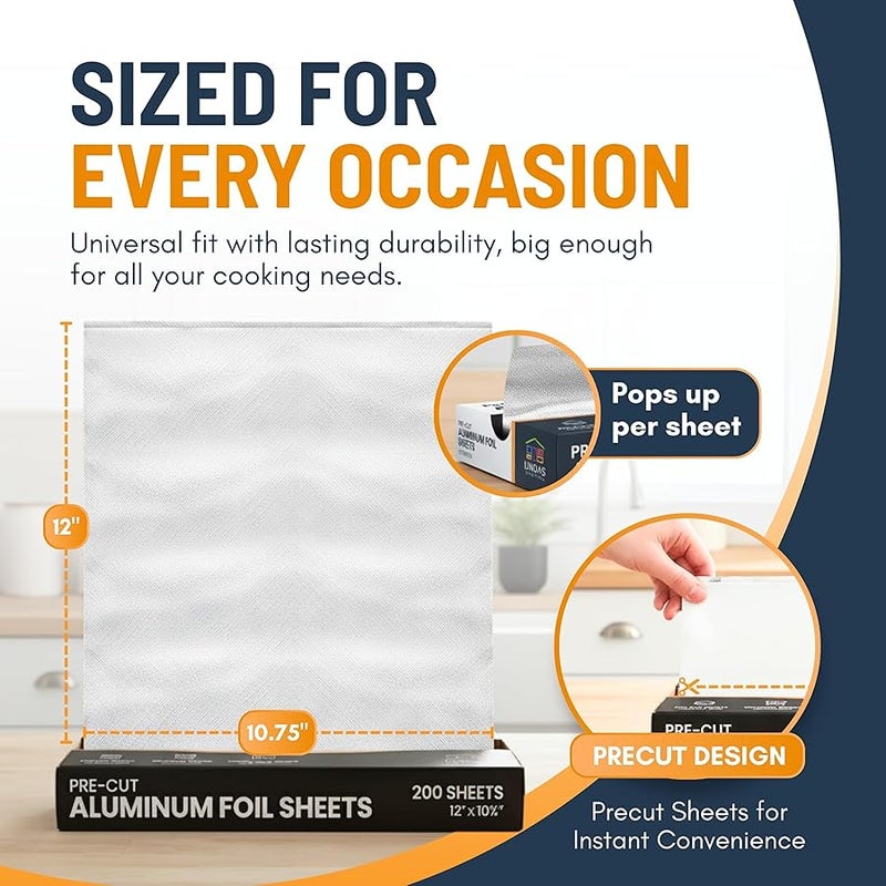 Arabest Pre-Cut Aluminum Foil Sheets 200 Count - Heavy Duty Foil Sheets For Food, 12” x 10.75”, Easy Dispense Packaging, Premium Tear Resistant Aluminum Sheet, Tin Foils Sheet for Cooking, Grilling & Storage - Image 3