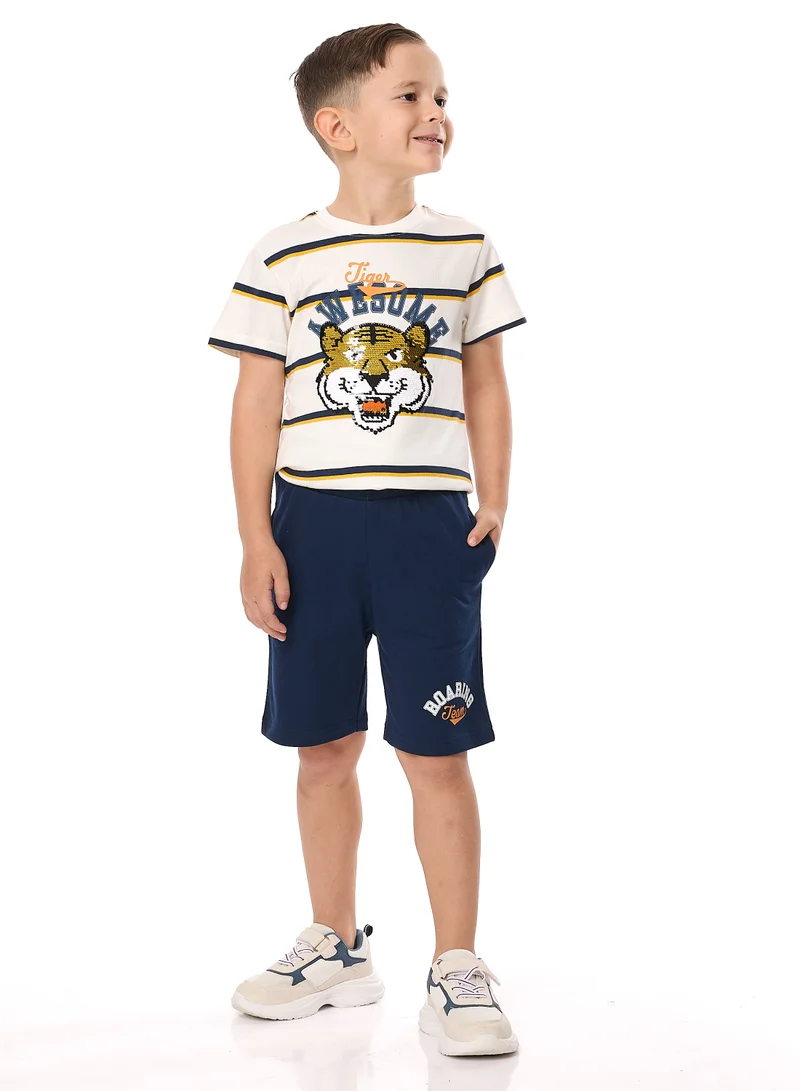 victor and jane Victor and Jane Junior Boys' 2 Piece Sets with Matching Tshirt And Slogan Print Shorts with Elasticated Waist