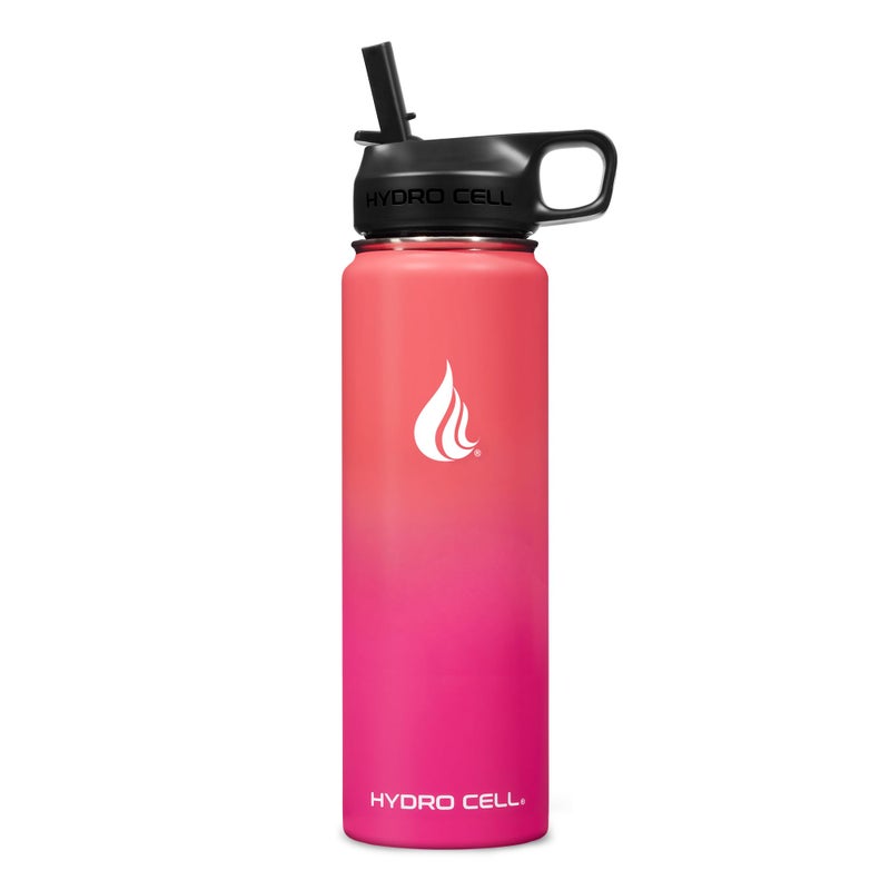HYDRO CELL Stainless Steel Insulated Water Bottle with Straw - For Cold & Hot Drinks - Metal Vacuum Flask with Screw Cap and Modern Leakproof Sport Thermos for Adults (Coral/Punch 24oz) - Image 2