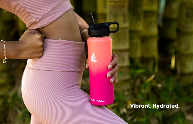 HYDRO CELL Stainless Steel Insulated Water Bottle with Straw - For Cold & Hot Drinks - Metal Vacuum Flask with Screw Cap and Modern Leakproof Sport Thermos for Adults (Coral/Punch 24oz) - Image 5