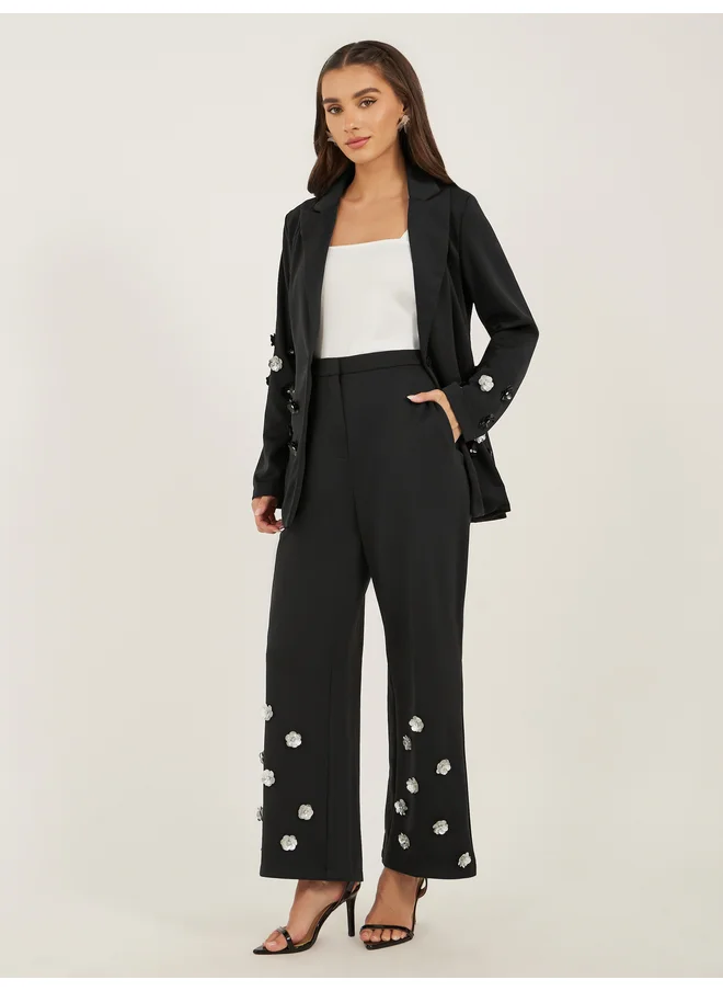Styli Styli Black Embellishments Wide Leg Pants