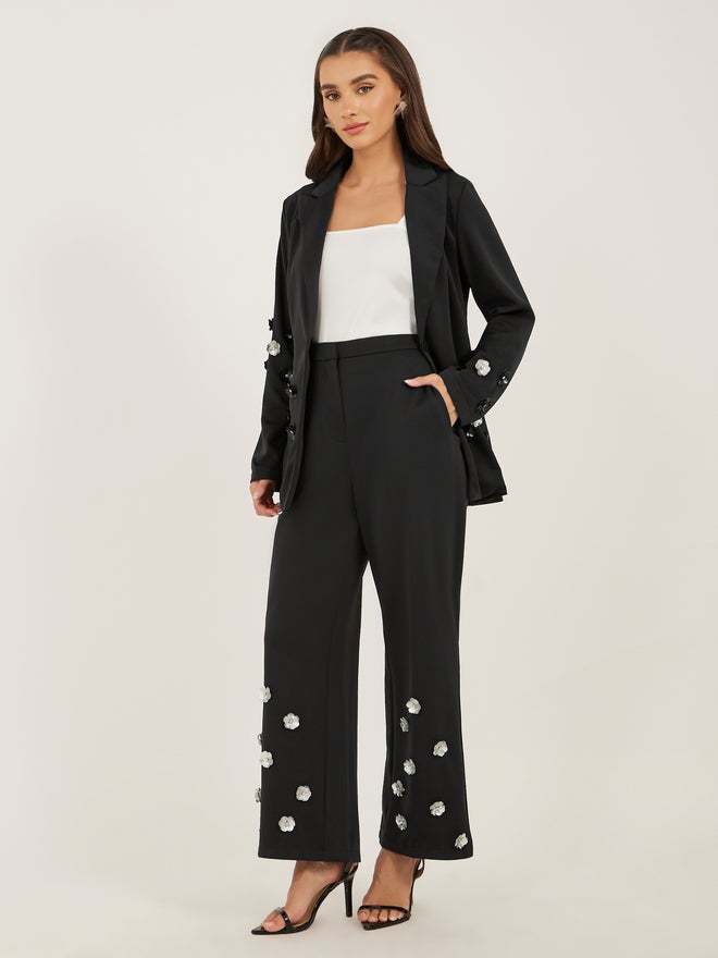 Styli Styli Black Embellishments Wide Leg Pants  - Image 1