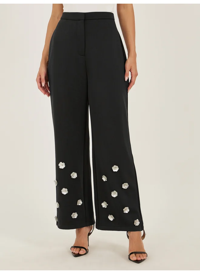 Styli Styli Black Embellishments Wide Leg Pants