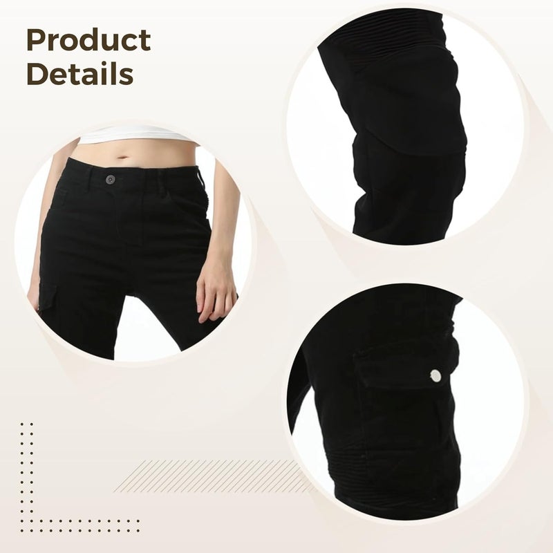 Women's Motorcycle Jeans with Protective Armored Pads, Black Riding Pants with Removable Knee and Hip Guards - Image 4