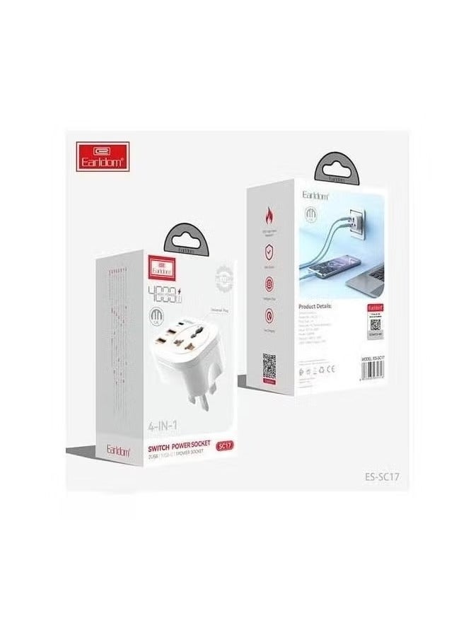 Earldom SC17 4-in-1 Power Socket || 4000W High-Power Extension with Universal Plug & USB Ports | Multi-Outlet Adapter, Overload Protection, Surge Protection || Ideal for Home, Office & Travel - Image 5