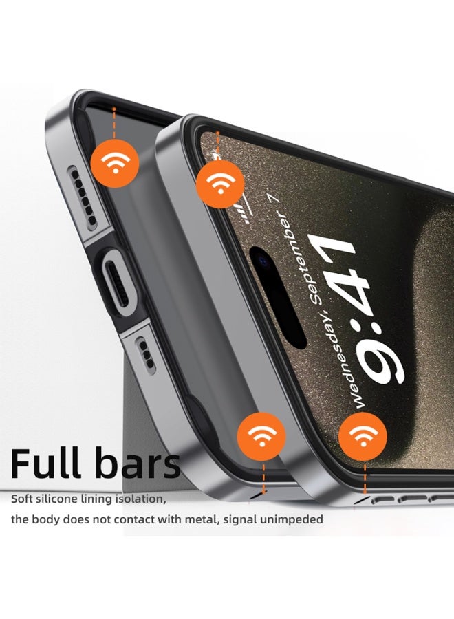 DRIP 📱💎✨ Metal Frame Armor Case for iPhone 15 Pro Max (Titanium Gray) ⚙️ 🛡️ Premium Aluminum Alloy Bumper + Soft TPU Inner Lining | 360° Shockproof Protection 💥 | Anti-Scratch ✨ | Slim Luxury Design 💫 | MagSafe Compatible 🧲 | Modern Metallic Finish 🌟 | Durable iPhone Protective Cover 2025 🚀 | Drip Original Series 🔥 - Image 3