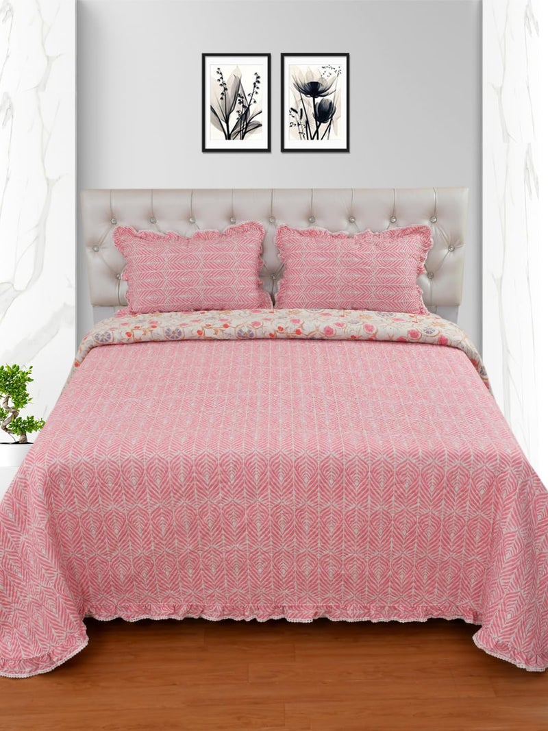 MORADO Luxury Ultrasonic Glace Cotton Solid Bubble lace Lightweight All Season Bedspreads/Bed Cover with 2 King Size Pillow Covers - (90x100 Inches, Pastel Pink) - Image 2
