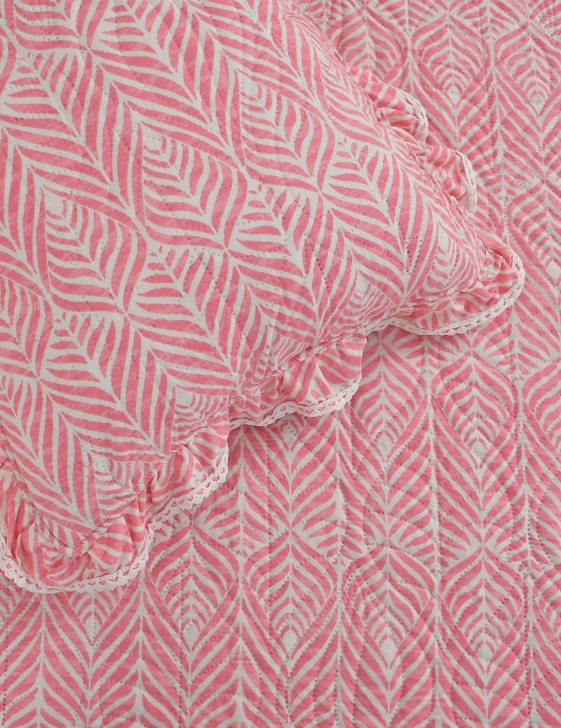 MORADO Luxury Ultrasonic Glace Cotton Solid Bubble lace Lightweight All Season Bedspreads/Bed Cover with 2 King Size Pillow Covers - (90x100 Inches, Pastel Pink) - Image 3