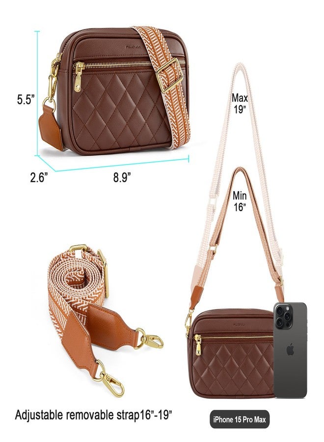nuoku Quilted Crossbody Bags for Women Wallet Purse with Phone Pocket, Small Travel Purses Anti Theft, Wide Guitar Strap, Coffee - Image 5