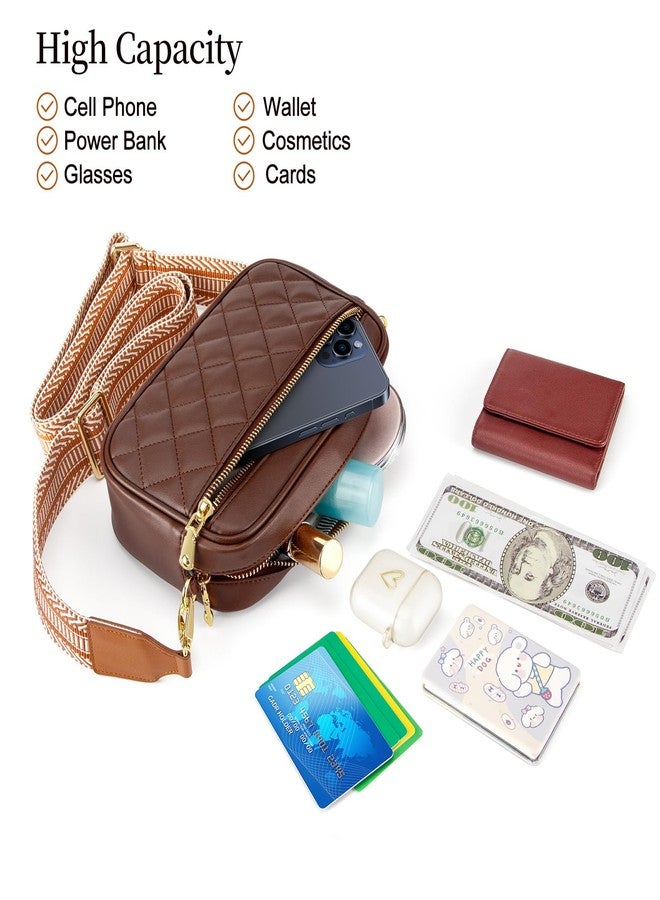 nuoku Quilted Crossbody Bags for Women Wallet Purse with Phone Pocket, Small Travel Purses Anti Theft, Wide Guitar Strap, Coffee - Image 4