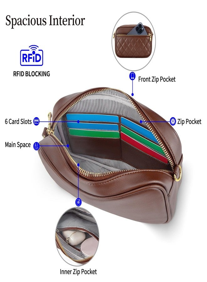 nuoku Quilted Crossbody Bags for Women Wallet Purse with Phone Pocket, Small Travel Purses Anti Theft, Wide Guitar Strap, Coffee - Image 3