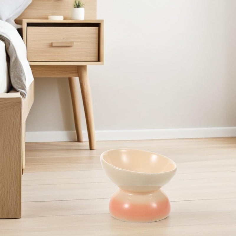 Ceramic Raised Cat Food Bowl with Tilted Design, Whisker-Friendly Indoor Pet Water Dish for Cats and Small Dogs, Peach Gradient Color - Image 5