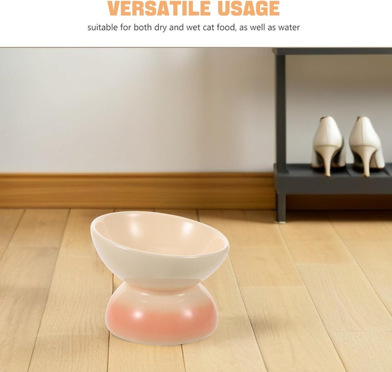 Ceramic Raised Cat Food Bowl with Tilted Design, Whisker-Friendly Indoor Pet Water Dish for Cats and Small Dogs, Peach Gradient Color - Image 3