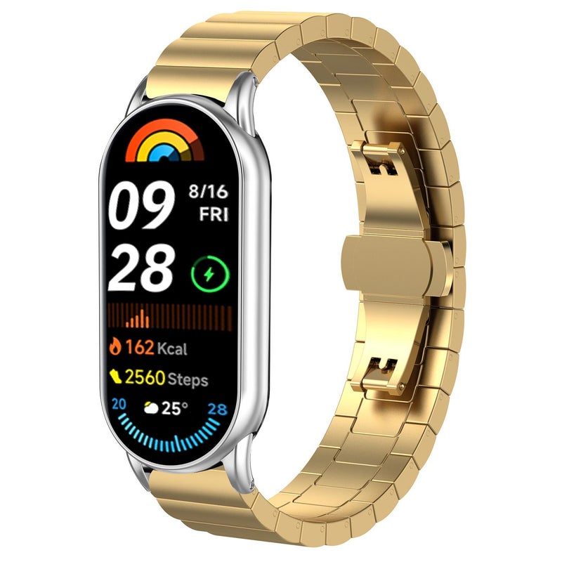 إيروريكس لساعة شاومي الذكية 10 / 9 / 8 NFC 14 مم سوار ساعة من الفولاذ المقاوم للصدأ من الخيزران الصلب حبة واحدة (ذهبي) - Image 1