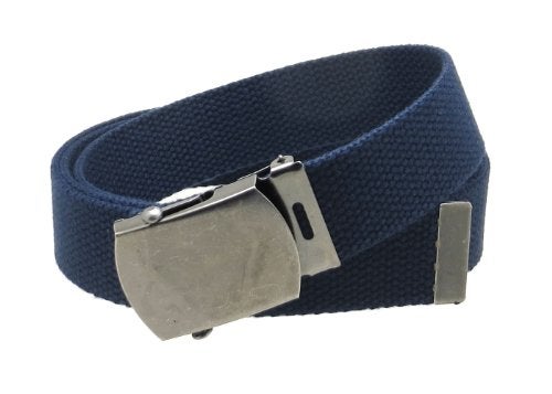BC Belts Canvas Web Belt Military Style Antique Silver Buckle/Tip Solid Color 54" Long (Navy) - Image 1