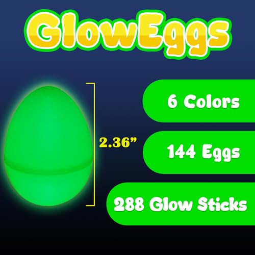MGparty Glow in The Dark Easter Egg Hunt Set 144 Fillable Plastic Eggs with 288 Mini Glow Sticks for Kids Easter Basket Stuffers Party Favors Classroom Prizes and Game Supplies - Image 5
