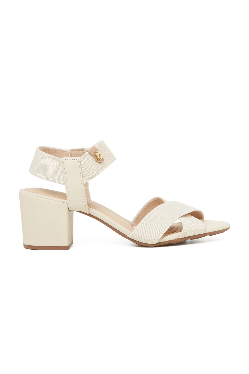 MODARE MODARE Mid Heel Sandals for LADIES – Beige SANDALS with Ankle Strap | Comfortable PU Upper & TPR Sole