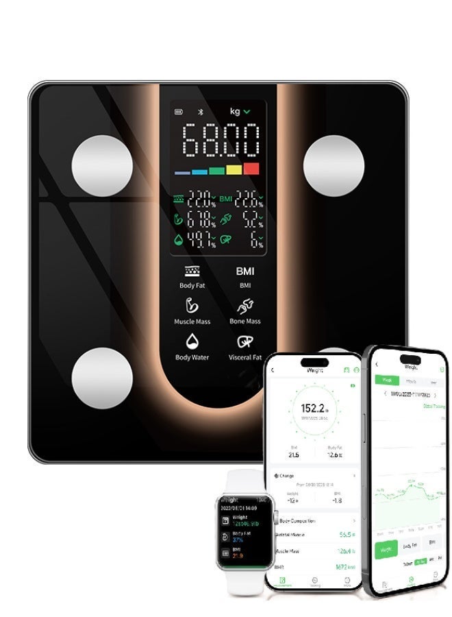 ميدنست ميزان ذكي لقياس نسبة الدهون في الجسم، إدارة وتحليل ذكي للصحة، شاشة LED ملونة مقاس 5.35 بوصة، وضع شكل الجسم الافتراضي ثلاثي الأبعاد، اتصال بلوتوث، 25 وظيفة قياس. - Image 1