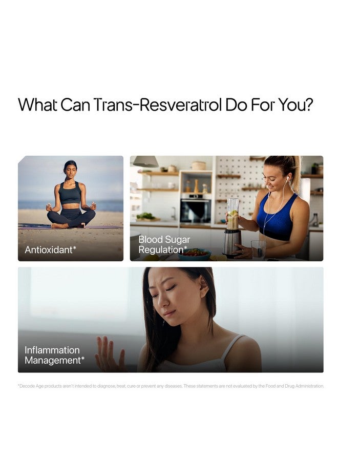 Decode Age Trans Resveratrol Supplement, Powerful Antioxidant for Anti-Ageing, Anti-Inflammatory, Metabolism & Heart Health, 500mg, 60 Veg Capsules - Image 2