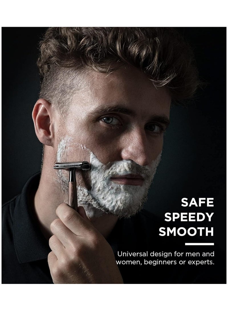 Double-edged manual shaver  imitation wood zinc alloy handle shaver with 10 Swiss stainless steel blades  heavy duty eco friendly safety shaver - Image 2