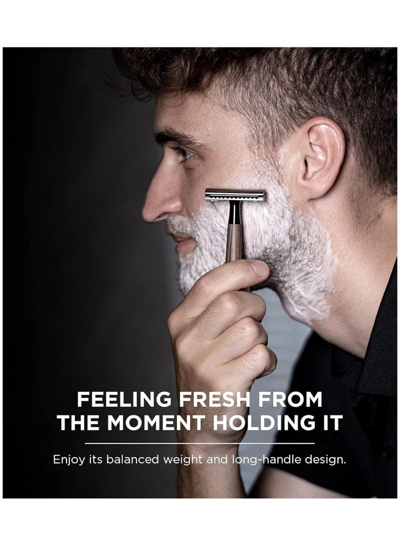 Double-edged manual shaver  imitation wood zinc alloy handle shaver with 10 Swiss stainless steel blades  heavy duty eco friendly safety shaver - Image 5