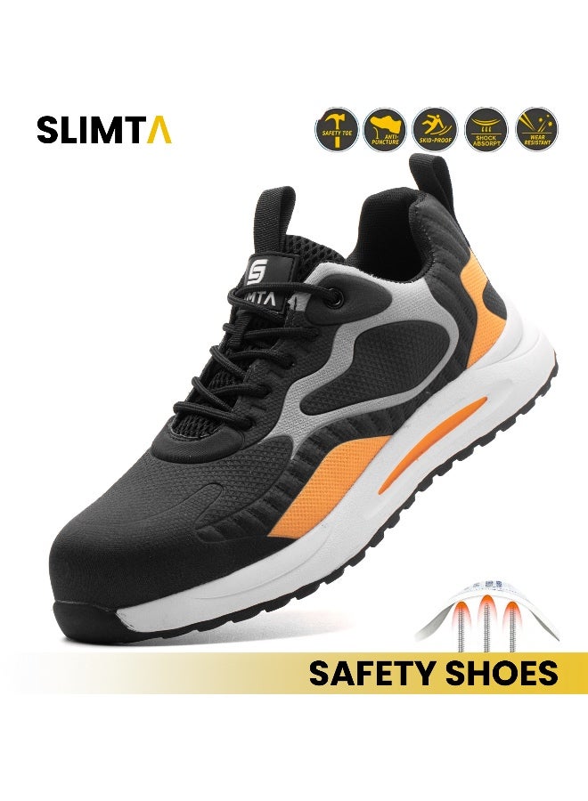 سليمتا أحذية SLIMTA® للسلامة للرجال والنساء، أحذية رياضية خفيفة الوزن مانعة للانزلاق وجيدة التهوية ومقاومة للثقب، أحذية عمل صناعية سوداء واقية - Image 1