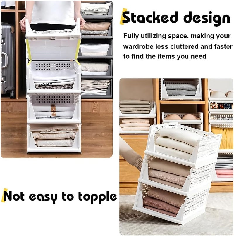 Kuber Industries Large 2 Pcs Stack it Up Cloth Stacker Foldable Shirt Storage Stacker for Wardrobe Plastic Stackable Closet Organizer White - Image 5