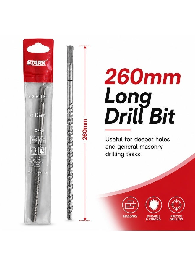 Stark SDS Plus Masonry Drill Bit 10mm x 260mm, Concrete Drill Bit For Rotary Hammer, Brick Cement Stone Wall Drilling Tool - Image 3